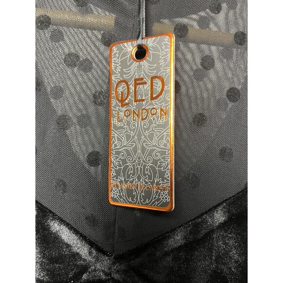 QED London Dress Sleeveless Black Velvet Swiss Dot Net Size 12 NWT Goth Clubwear - Picture 3 of 4